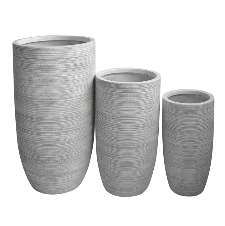 GARDEN PLANTERS CYLINDRICAL SET 3PCS SERIES GARDENER HM4721 FIBERCLAY--IN CEMENT COLOR Φ42.5x78.5Hcm.