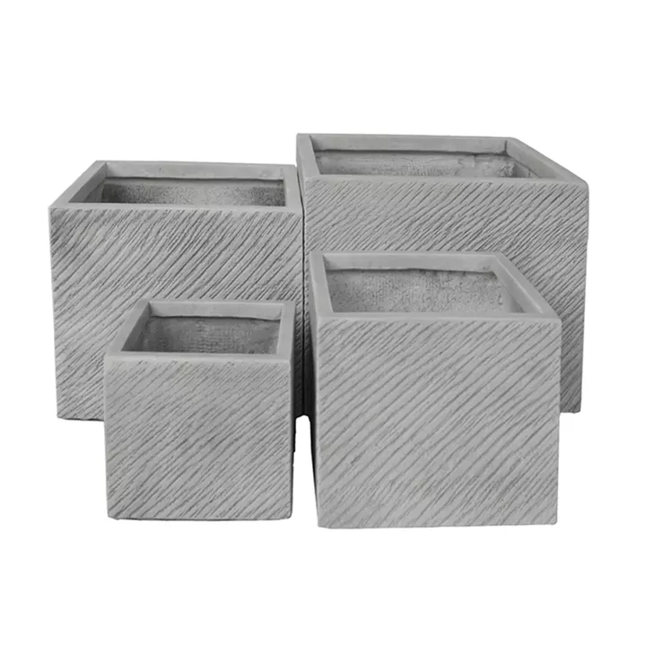 GARDEN PLANTERS SQUARE SET 4PCS GARDENER HM4730 FIBERCLAY IN GREY CEMENT 37x37x31.5Hcm.