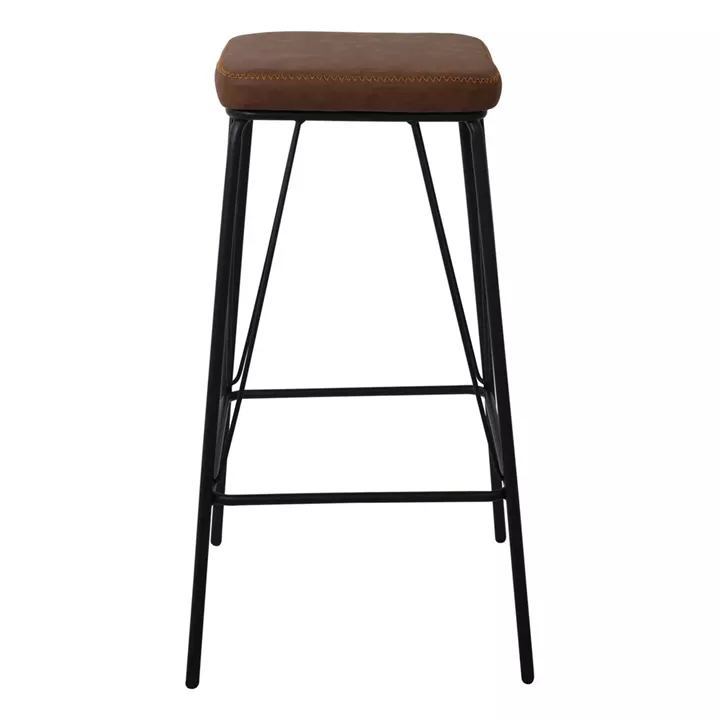 PANTON Σκαμπό BAR, Μέταλλο Βαφή Μαύρο, PU Απόχρωση Vintage Brown
