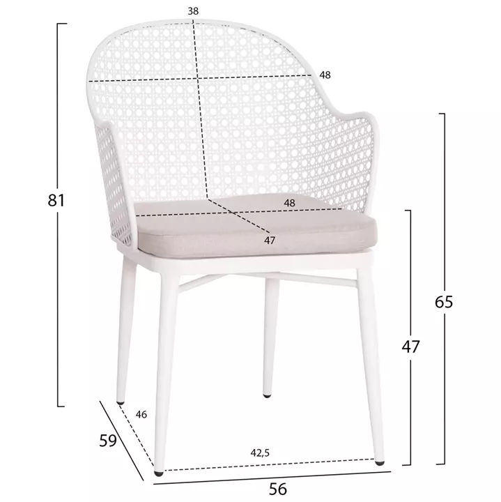 OUTDOOR LOUNGE SET 3PCS OREGO HM21107.02 ALUMINUM & METAL IN WHITE COLOR