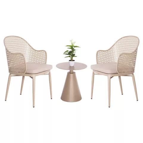 OUTDOOR LOUNGE SET 3PCS OREGO HM21106.03 ALUMINUM IN CAPPUCCINO COLOR
