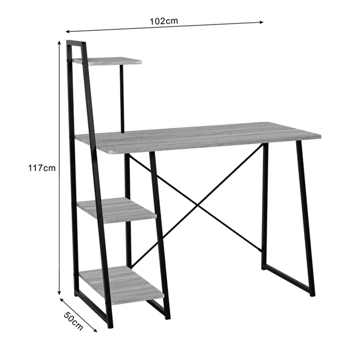 Office desk with shelves Deckstor pakoworld in oak color with black metal legs 102x50x117cm
