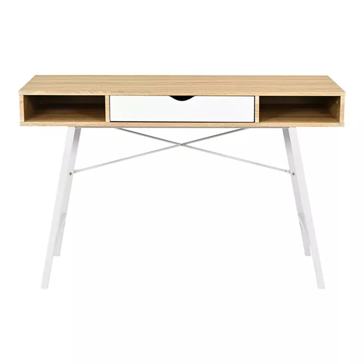Office desk Yamin pakoworld in oak color with white metal legs 120x48x76cm
