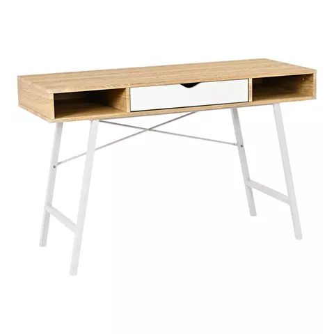 Office desk Yamin pakoworld in oak color with white metal legs 120x48x76cm