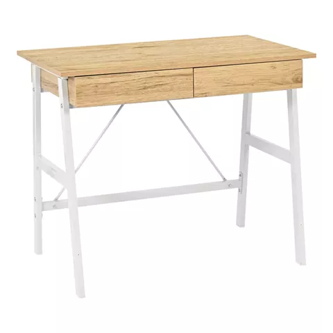 Office desk with drawers Lione pakoworld in oak color with white metal legs 90x50x75cm