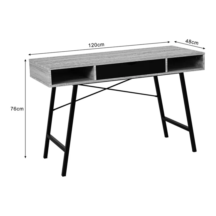 Office desk Yamin pakoworld in oak color with black metal legs 120x48x76cm