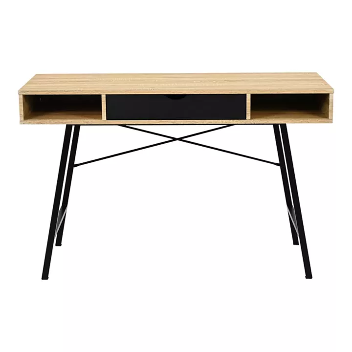 Office desk Yamin pakoworld in oak color with black metal legs 120x48x76cm