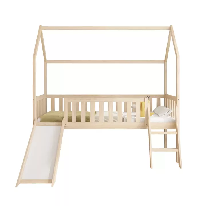 BED FOR KIDS WITH SLIDE PHYLLIS HM701.01 PINE WOOD IN NATURAL FOR MATTRESS 190x90cm.