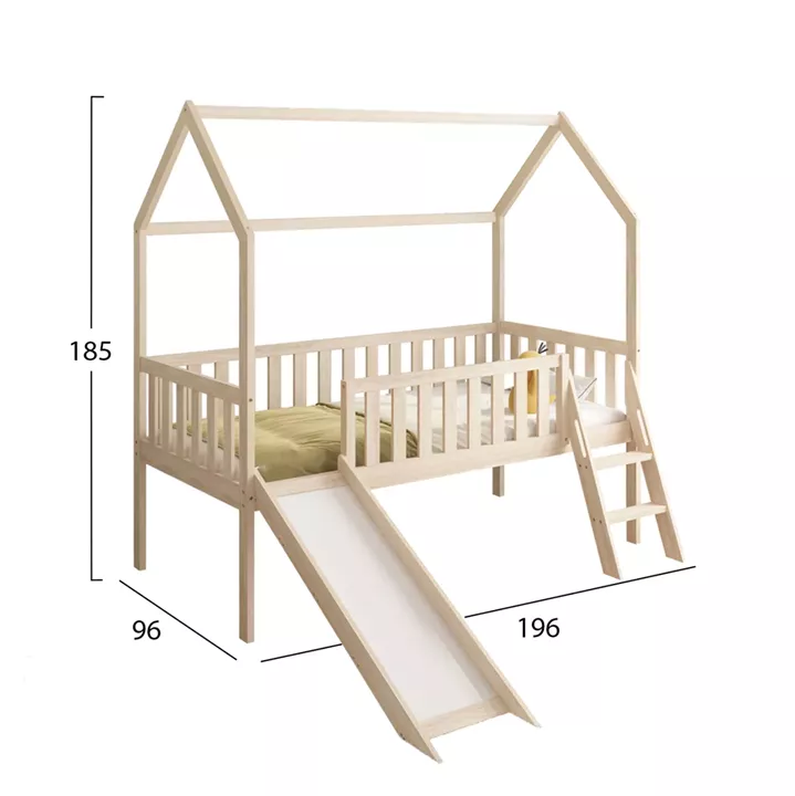 BED FOR KIDS WITH SLIDE PHYLLIS HM701.01 PINE WOOD IN NATURAL FOR MATTRESS 190x90cm.