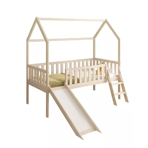 BED FOR KIDS WITH SLIDE PHYLLIS HM701.01 PINE WOOD IN NATURAL FOR MATTRESS 190x90cm.