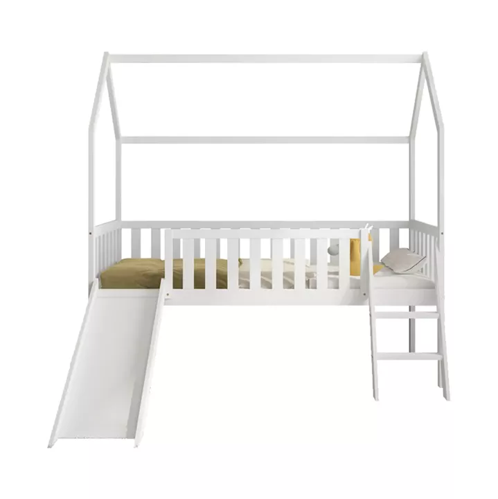 BED FOR KIDS WITH SLIDE PHYLLIS HM701.03 PINE WOOD IN WHITE FOR MATTRESS 190x90cm.