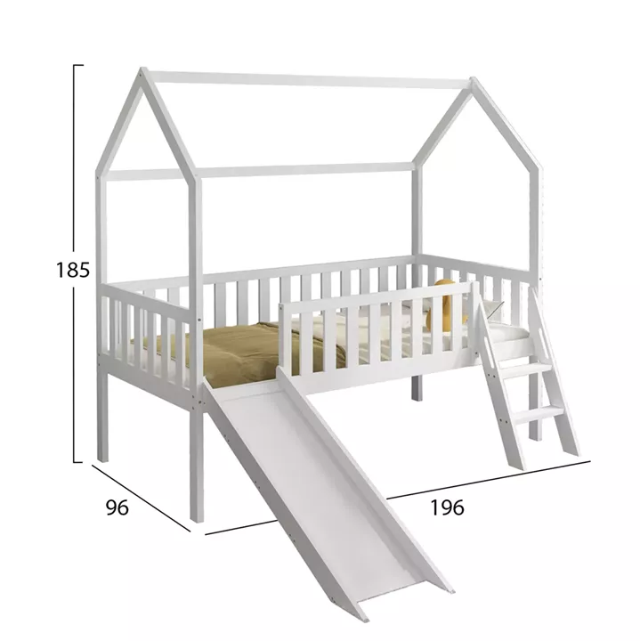 BED FOR KIDS WITH SLIDE PHYLLIS HM701.03 PINE WOOD IN WHITE FOR MATTRESS 190x90cm.