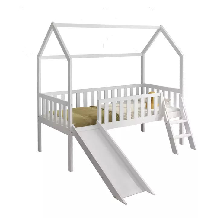 BED FOR KIDS WITH SLIDE PHYLLIS HM701.03 PINE WOOD IN WHITE FOR MATTRESS 190x90cm.