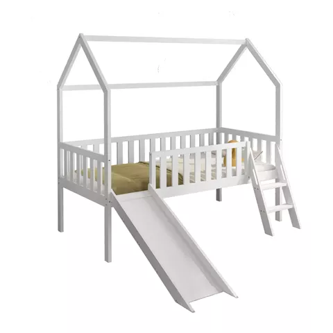 BED FOR KIDS WITH SLIDE PHYLLIS HM701.03 PINE WOOD IN WHITE FOR MATTRESS 190x90cm.