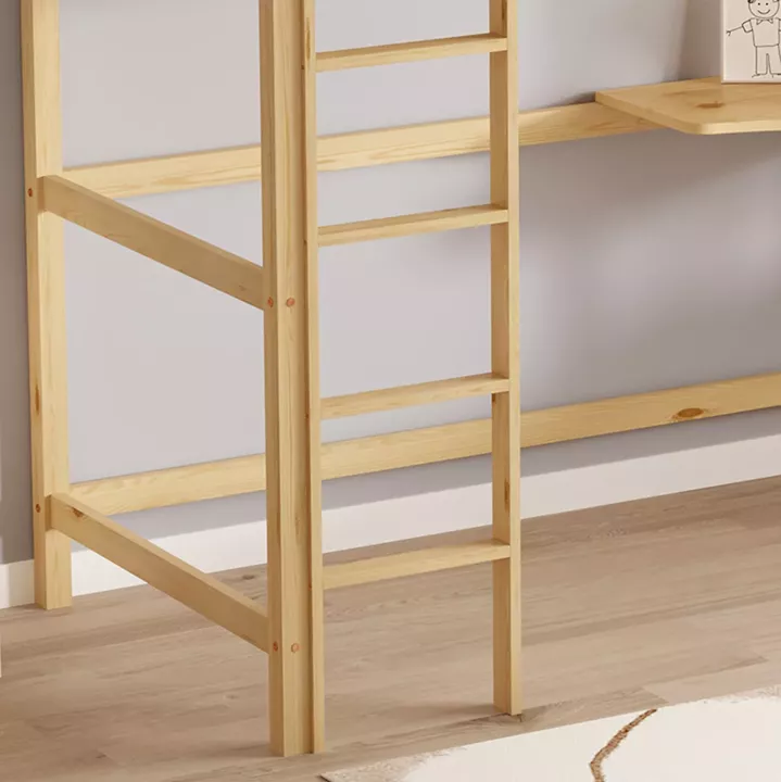KID'S BUNK BED WITH DESK AKRON HM702.01 PINE WOOD IN NATURAL FOR MATTRESS 90x190cm.