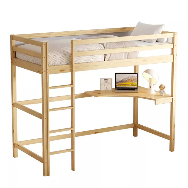 KID'S BUNK BED WITH DESK AKRON HM702.01 PINE WOOD IN NATURAL FOR MATTRESS 90x190cm.