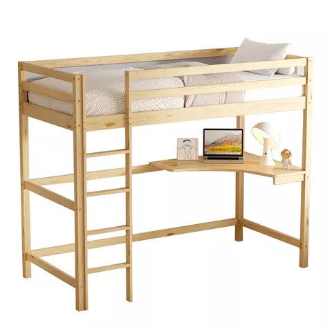KID'S BUNK BED WITH DESK AKRON HM702.01 PINE WOOD IN NATURAL FOR MATTRESS 90x190cm.