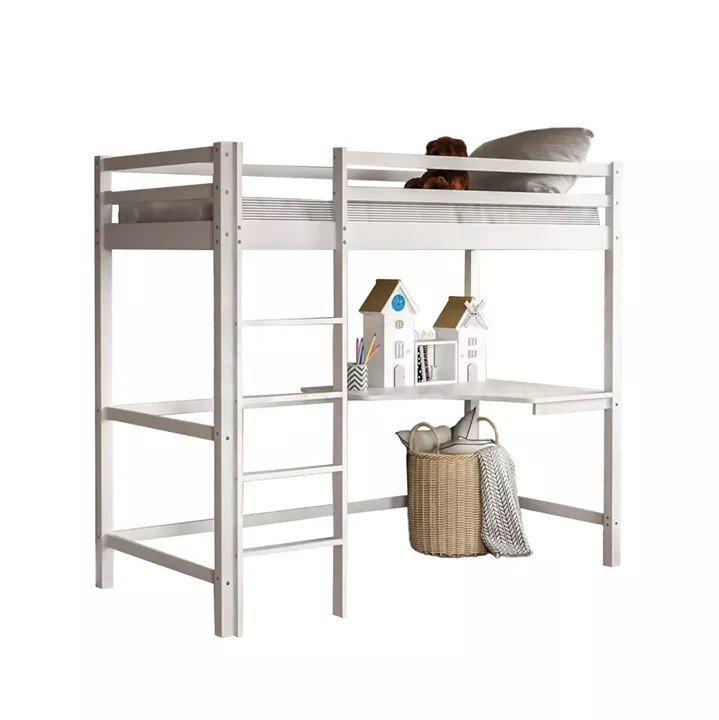 KID'S BUNK BED WITH DESK AKRON HM702.03 PINE WOOD IN WHITE FOR MATTRESS 90x190cm.