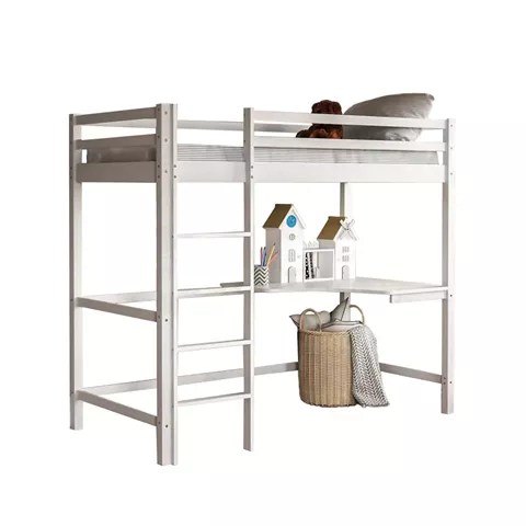 KID'S BUNK BED WITH DESK AKRON HM702.03 PINE WOOD IN WHITE FOR MATTRESS 90x190cm.