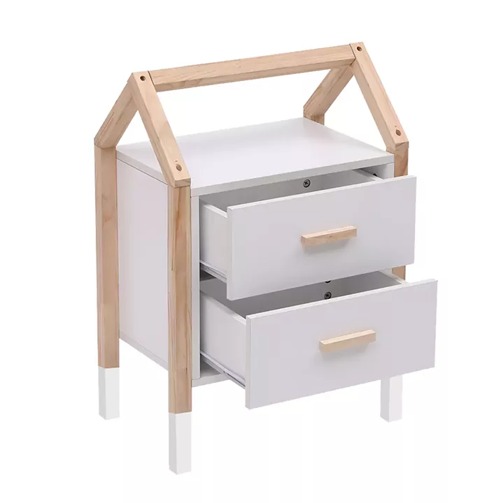 KIDS' NIGHTSTAND PEPE HM2489.03 WHITE MELAMINE-PINE WOOD IN NATURAL COLOR 46x30x67Hcm.