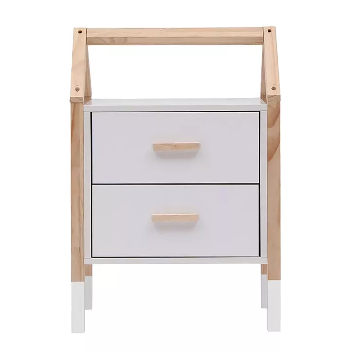 KIDS' NIGHTSTAND PEPE HM2489.03 WHITE MELAMINE-PINE WOOD IN NATURAL COLOR 46x30x67Hcm.