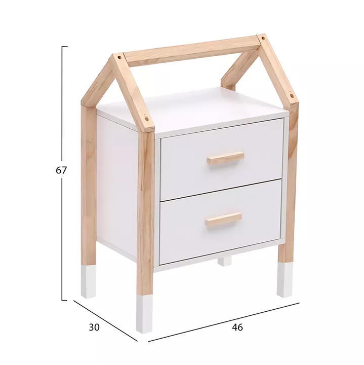 KIDS' NIGHTSTAND PEPE HM2489.03 WHITE MELAMINE-PINE WOOD IN NATURAL COLOR 46x30x67Hcm.