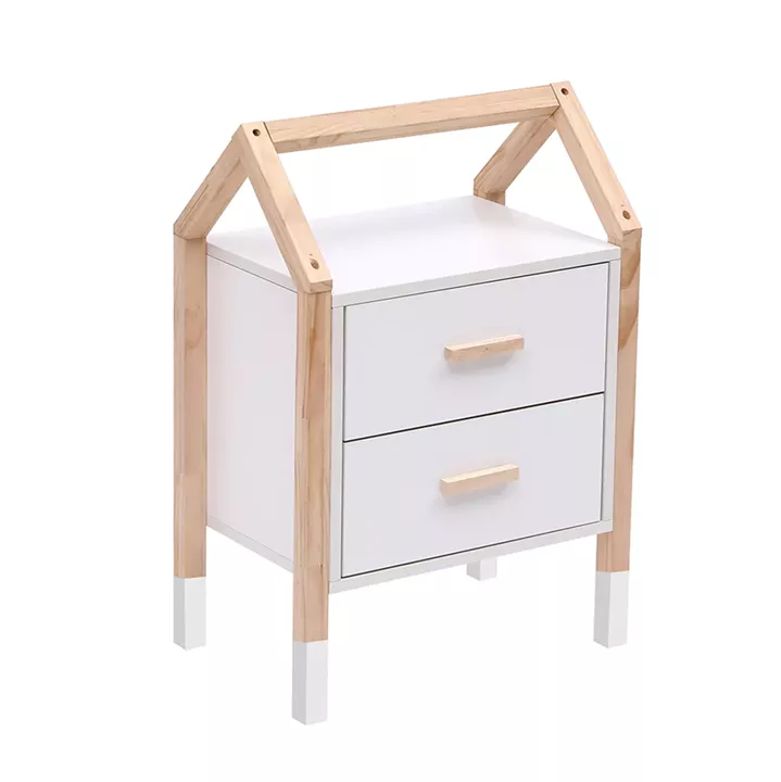 KIDS' NIGHTSTAND PEPE HM2489.03 WHITE MELAMINE-PINE WOOD IN NATURAL COLOR 46x30x67Hcm.