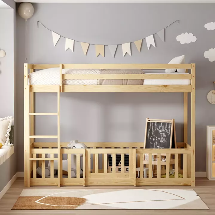 CHILDREN'S BUNKBED PLAYKID WITH PLAYPARK HM703.01 PINE WOOD IN NATURAL FOR 190x90cm..