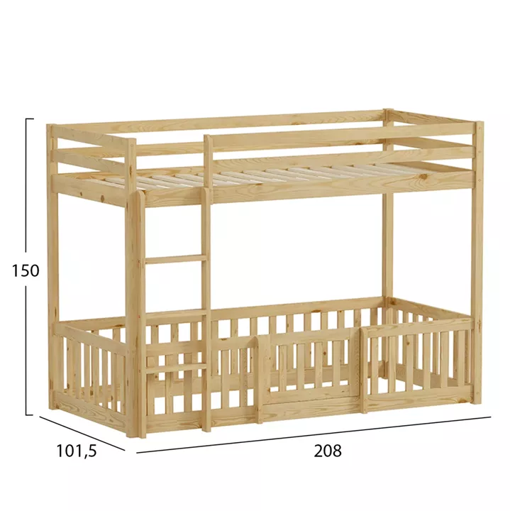 CHILDREN'S BUNKBED PLAYKID WITH PLAYPARK HM703.01 PINE WOOD IN NATURAL FOR 190x90cm..