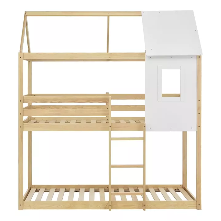CHILDREN'S BUNKBED HOOD HM705.01 PINE WOOD IN NATURAL-MATTRESSES 190x90cm.