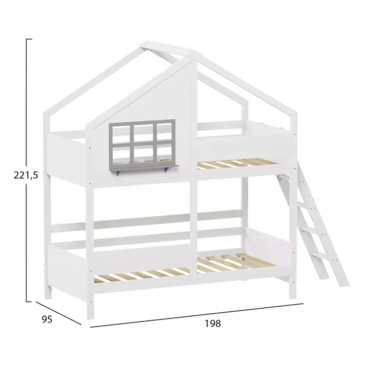 CHILDREN'S BUNKBED COMBO HM707.03 SOLID PINE WOOD IN WHITE- 200x90cm.