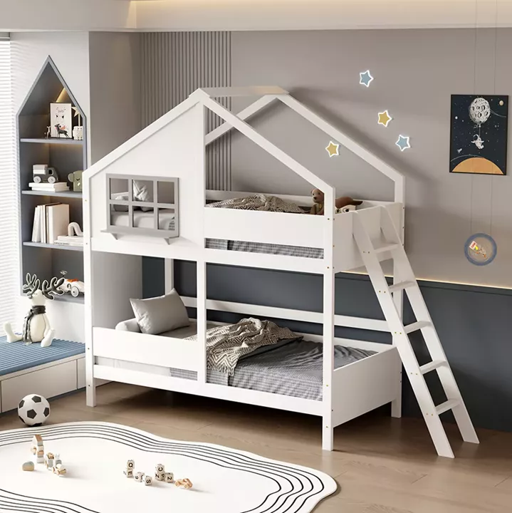 CHILDREN'S BUNKBED COMBO HM707.03 SOLID PINE WOOD IN WHITE- 200x90cm.