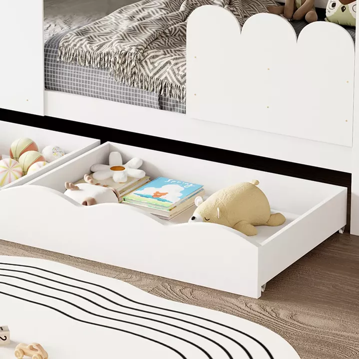 KID'S BED WITH 2 DRAWERS DOMER HM710.03 PINE WOOD IN WHITE-MATTRESS 90x190cm.