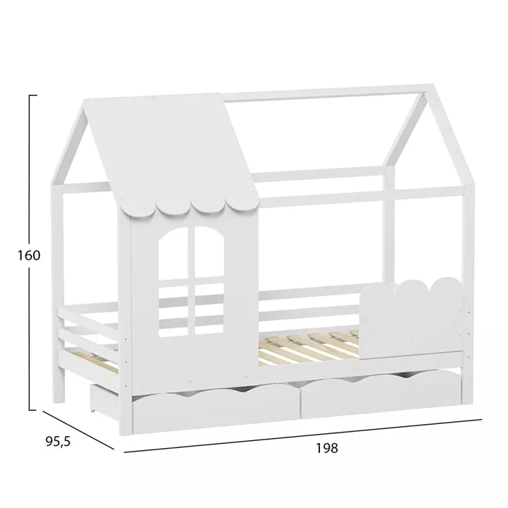 KID'S BED WITH 2 DRAWERS DOMER HM710.03 PINE WOOD IN WHITE-MATTRESS 90x190cm.