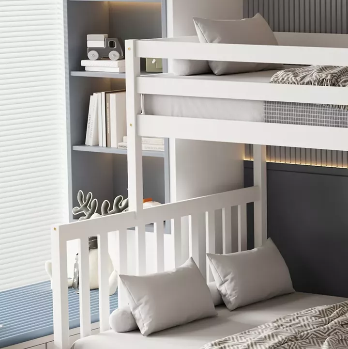 KID'S BUNKBED BEAMER HM711.03 PINE WOOD IN WHITE-MATTRESSES 90-140x190cm.