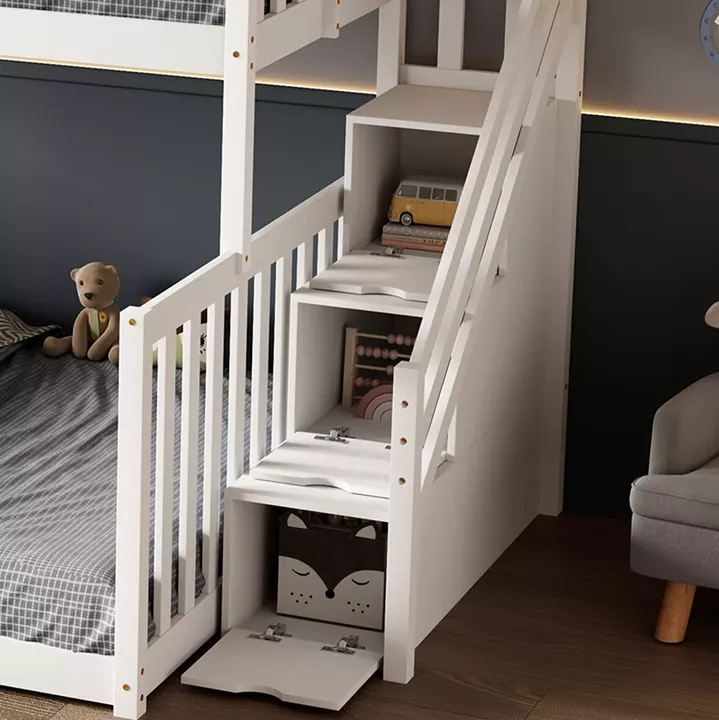 KID'S BUNKBED BEAMER HM711.03 PINE WOOD IN WHITE-MATTRESSES 90-140x190cm.