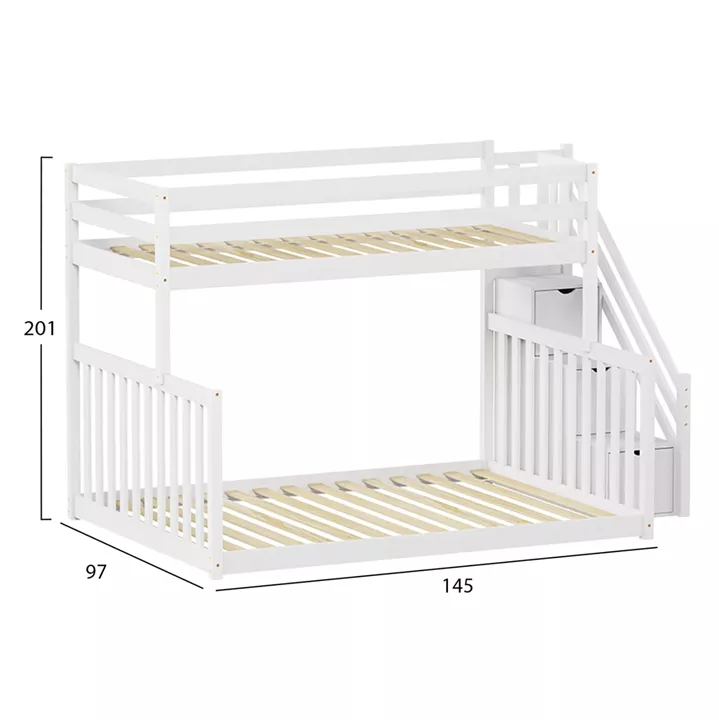KID'S BUNKBED BEAMER HM711.03 PINE WOOD IN WHITE-MATTRESSES 90-140x190cm.