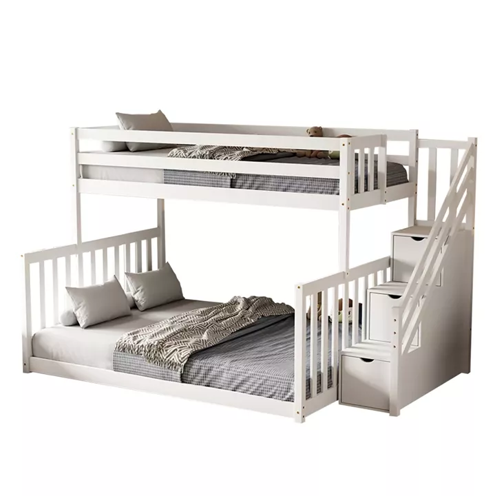 KID'S BUNKBED BEAMER HM711.03 PINE WOOD IN WHITE-MATTRESSES 90-140x190cm.