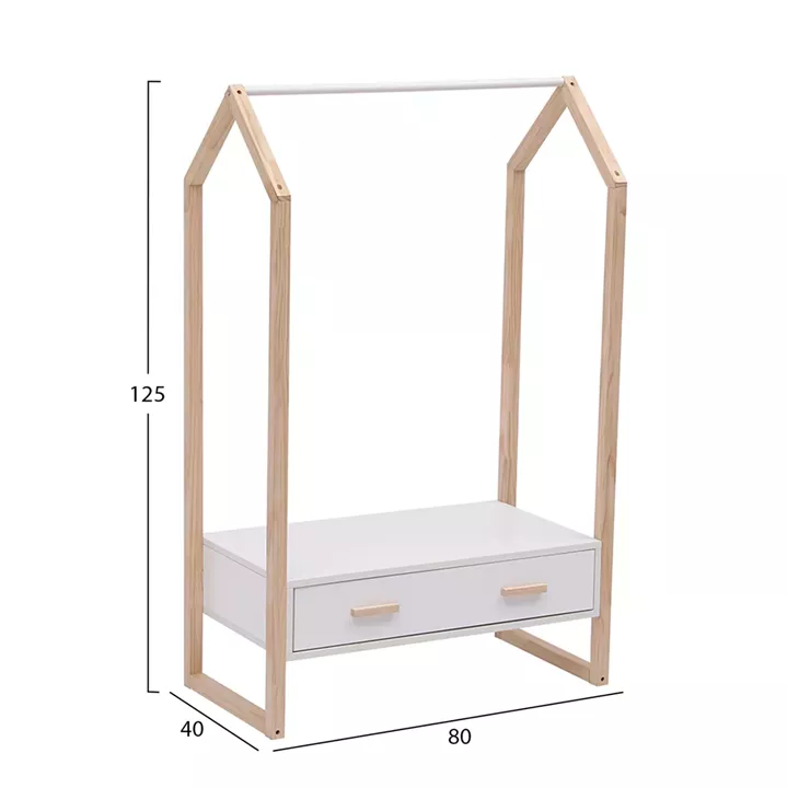 KIDS' HANGER WITH DRAWER PEPE HM2492.03 MELAMINE-PINE WOOD 80x40x125Hcm.