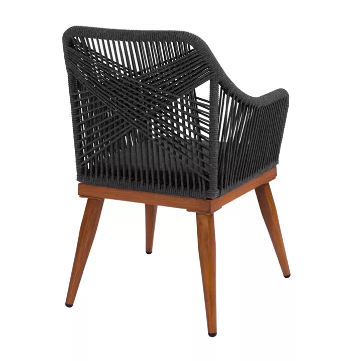 ALUMINUM ARMCHAIR MYRTIA HM5549.11 GREY ROPE - WALNUT COLORED LEGS 62x63x90Hcm
