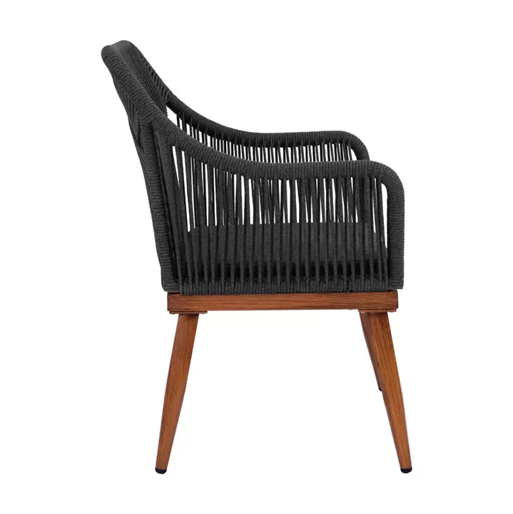 ALUMINUM ARMCHAIR MYRTIA HM5549.11 GREY ROPE - WALNUT COLORED LEGS 62x63x90Hcm