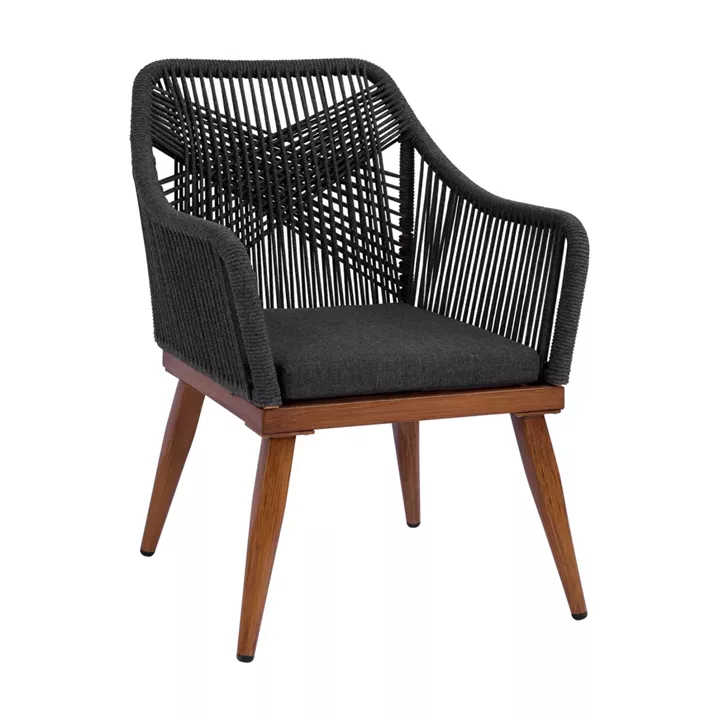ALUMINUM ARMCHAIR MYRTIA HM5549.11 GREY ROPE - WALNUT COLORED LEGS 62x63x90Hcm