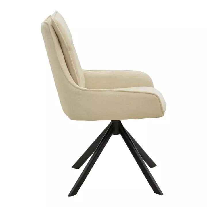 Rotatable armchair Konelian pakoworld beige farbric with black color metal leg 54x63x88cm