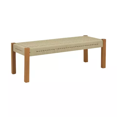 Bench Uma pakoworld teak wood and pe rope in natural shade 150x45x40cm