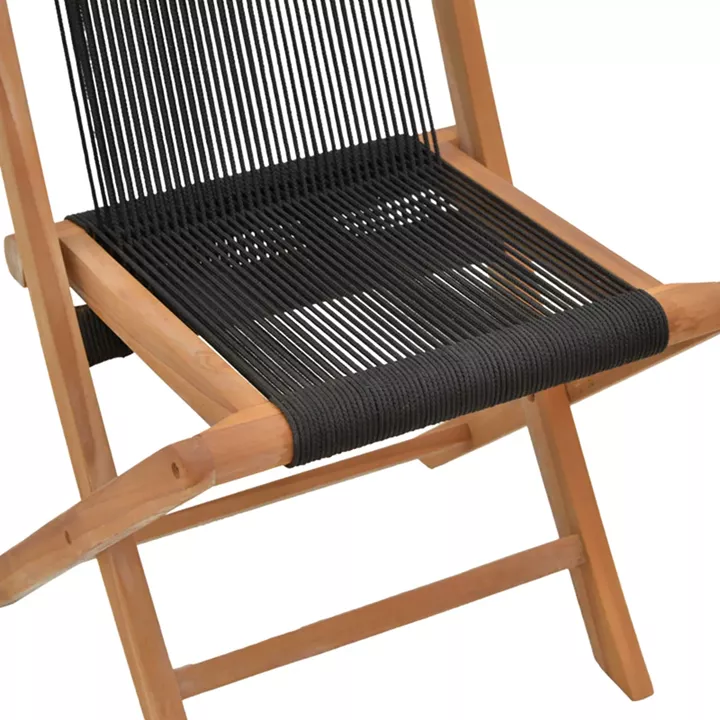 Foldable Banou chair pakoworld teak wood and pe rope in black shade 52.5x56x89cm