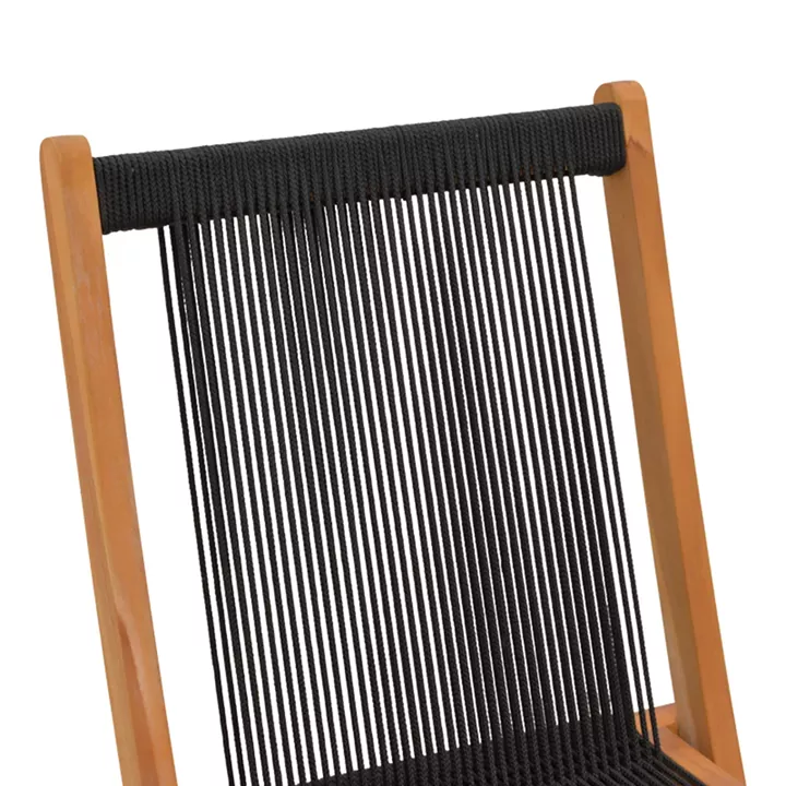 Foldable Banou chair pakoworld teak wood and pe rope in black shade 52.5x56x89cm