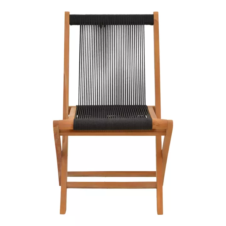 Foldable Banou chair pakoworld teak wood and pe rope in black shade 52.5x56x89cm