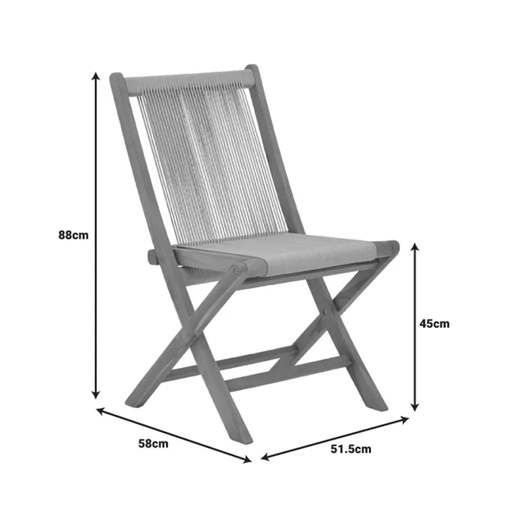 Foldable Banou chair pakoworld teak wood and pe rope in black shade 52.5x56x89cm