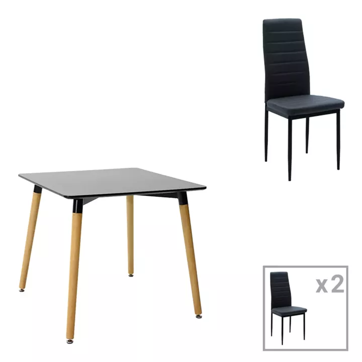 Dining table set of 3 pieces Natali-Parker pakoworld madf in black-natural color 80x80x76cm