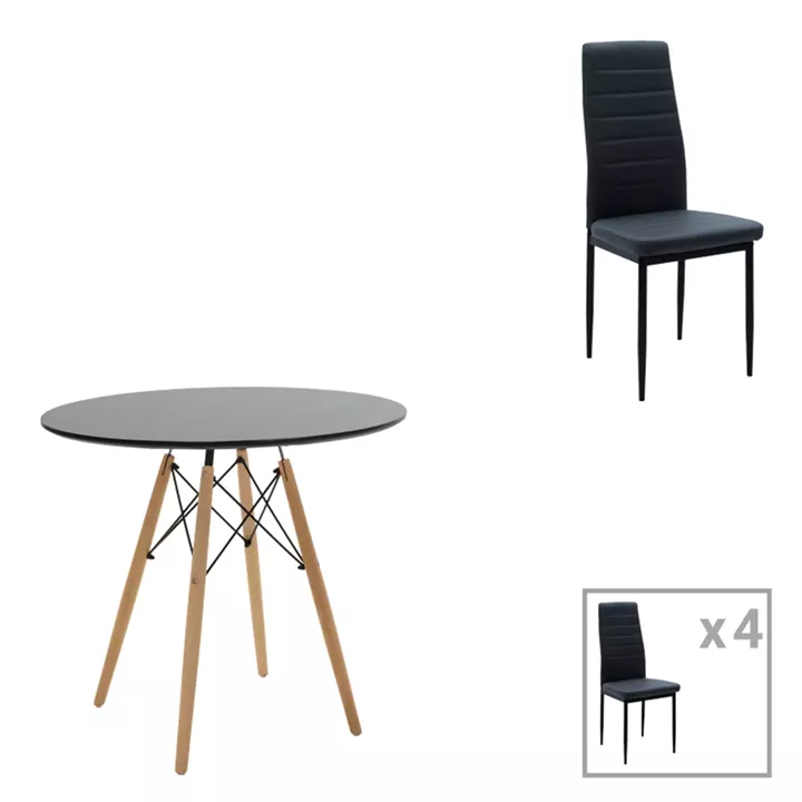 Dining table set of 5 pieces Julita-Parker pakoworld madf in black-natural color D80x73cm